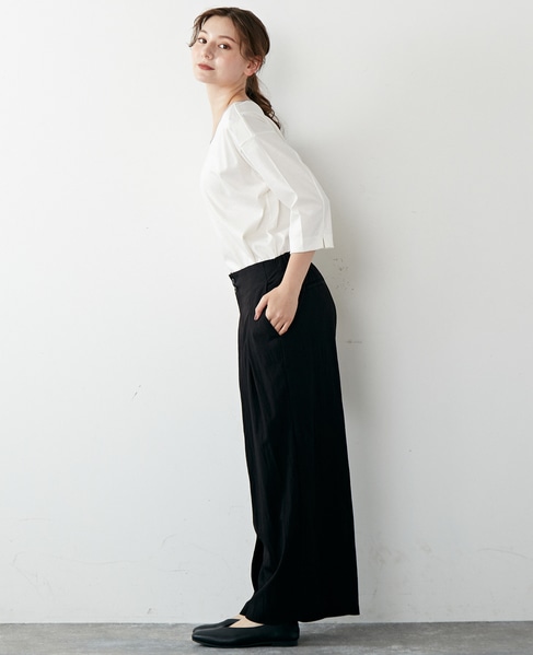 【リラクシーなシルエットのコットンレーヨンタックワイドパンツ】 詳細画像 ブラック 13
