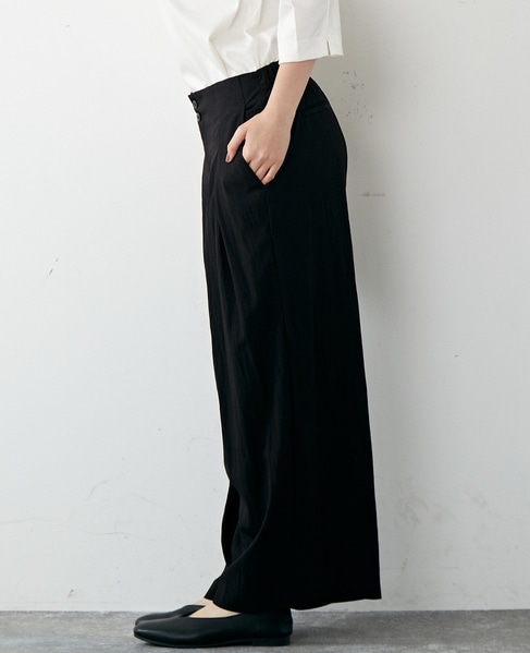 【リラクシーなシルエットのコットンレーヨンタックワイドパンツ】 詳細画像 ブラック 14