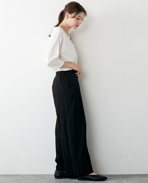【リラクシーなシルエットのコットンレーヨンタックワイドパンツ】 詳細画像 ブラック 17