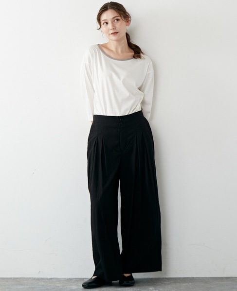 【リラクシーなシルエットのコットンレーヨンタックワイドパンツ】 詳細画像 ブラック 19