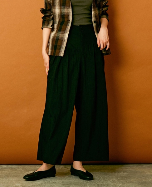 【リラクシーなシルエットのコットンレーヨンタックワイドパンツ】 詳細画像 ブラック 2