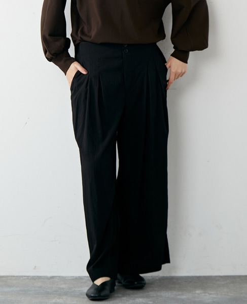 【リラクシーなシルエットのコットンレーヨンタックワイドパンツ】 詳細画像 ブラック 20
