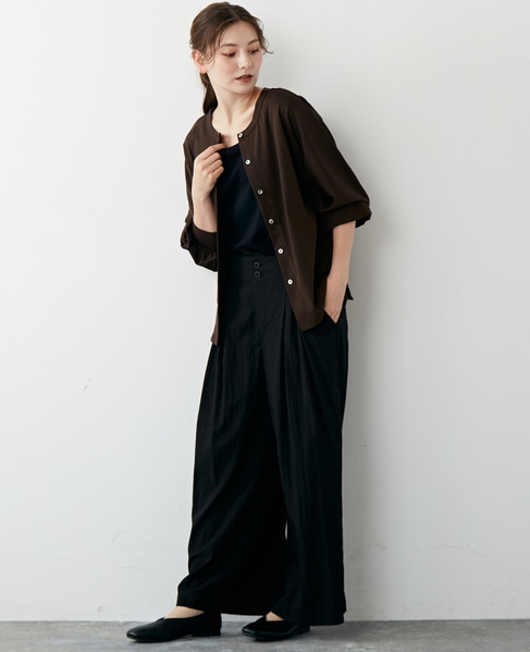 【リラクシーなシルエットのコットンレーヨンタックワイドパンツ】 詳細画像 ブラック 23