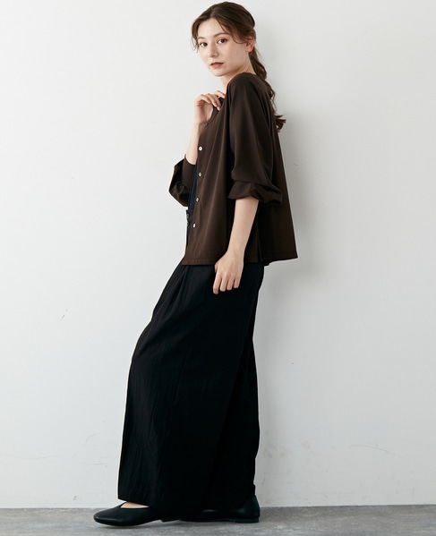 【リラクシーなシルエットのコットンレーヨンタックワイドパンツ】 詳細画像 ブラック 24