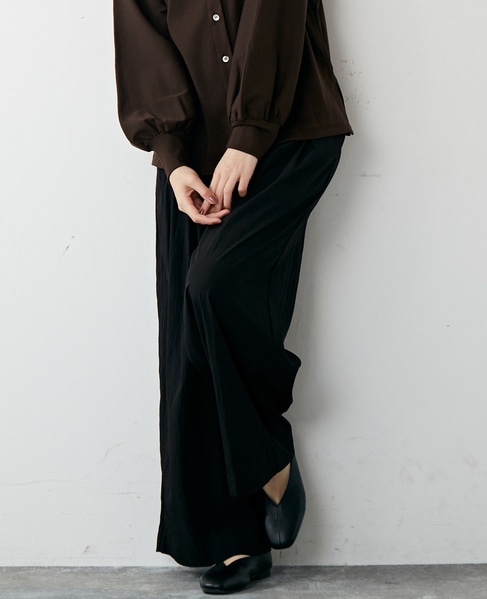 【リラクシーなシルエットのコットンレーヨンタックワイドパンツ】 詳細画像 ブラック 26