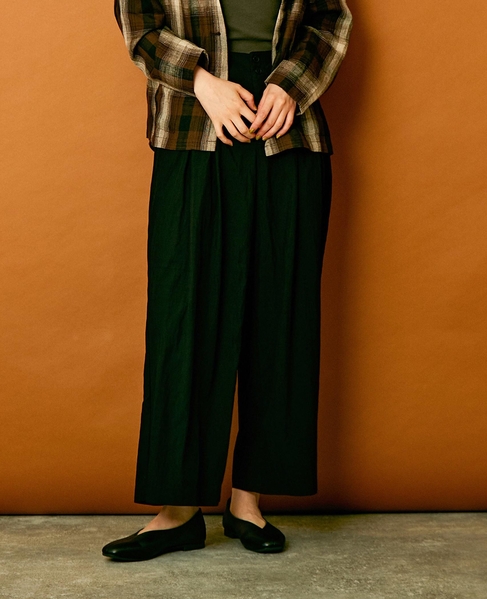 【リラクシーなシルエットのコットンレーヨンタックワイドパンツ】 詳細画像 ブラック 3