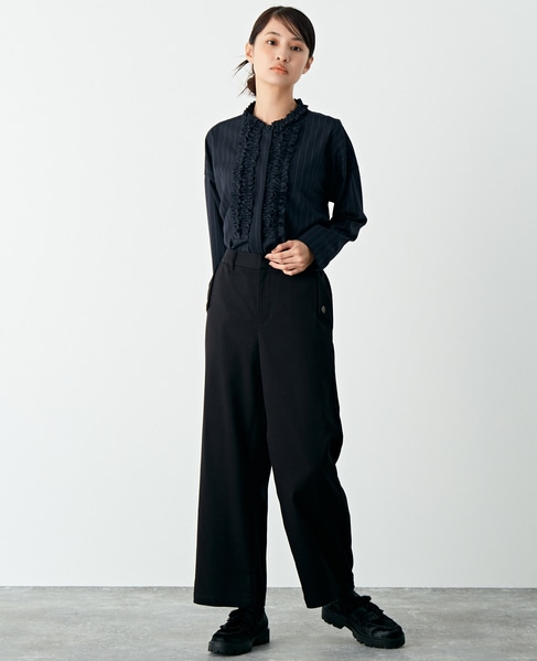 【マリンボタンがポイントのストレッチストレートパンツ】 詳細画像 ブラック 10