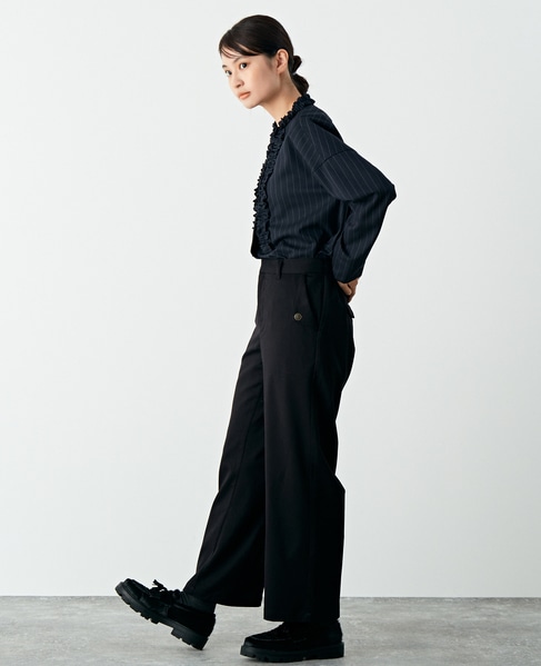 【マリンボタンがポイントのストレッチストレートパンツ】 詳細画像 ブラック 12