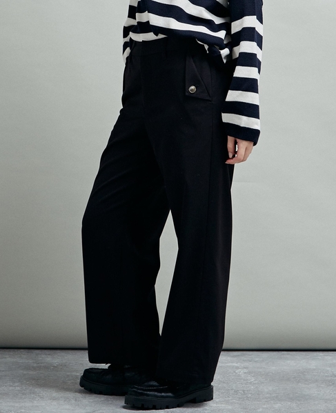 【マリンボタンがポイントのストレッチストレートパンツ】 詳細画像 ブラック 2