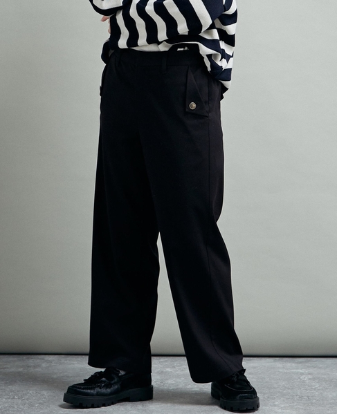 【マリンボタンがポイントのストレッチストレートパンツ】 詳細画像 ブラック 3