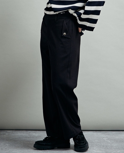 【マリンボタンがポイントのストレッチストレートパンツ】 詳細画像 ブラック 4