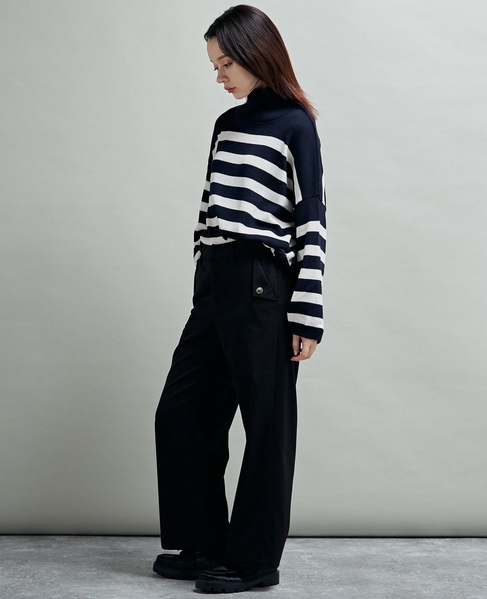 【マリンボタンがポイントのストレッチストレートパンツ】 詳細画像 ブラック 5