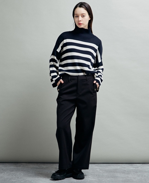 【マリンボタンがポイントのストレッチストレートパンツ】 詳細画像 ブラック 6