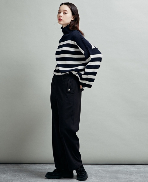 【マリンボタンがポイントのストレッチストレートパンツ】 詳細画像 ブラック 8