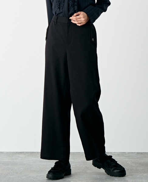 【マリンボタンがポイントのストレッチストレートパンツ】 詳細画像 ブラック 9