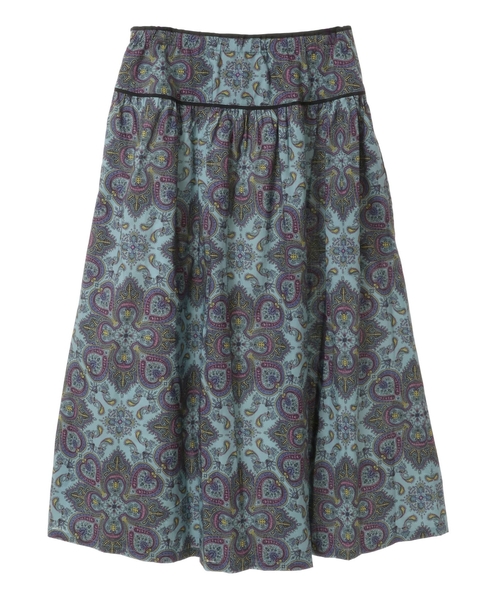 【LOURMARIN/ルールマラン】夏らしいペイズリー柄のギャザーロングスカート 詳細画像 ブルー 8