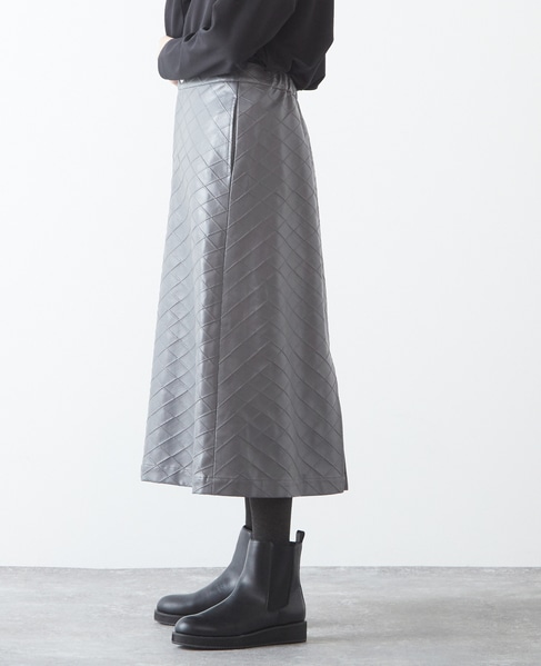 品のある微光沢フェイクレザーキルティングスカート 詳細画像 グレー 6