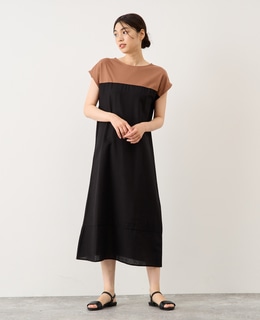 綿麻ジャージー切替ワンピース