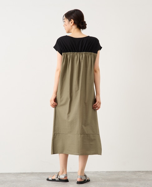 綿麻ジャージー切替ワンピース 詳細画像 グリーン系その他 3