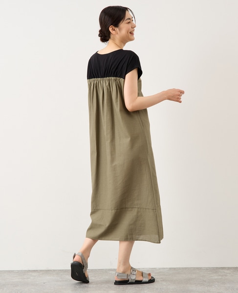 綿麻ジャージー切替ワンピース 詳細画像 グリーン系その他 4