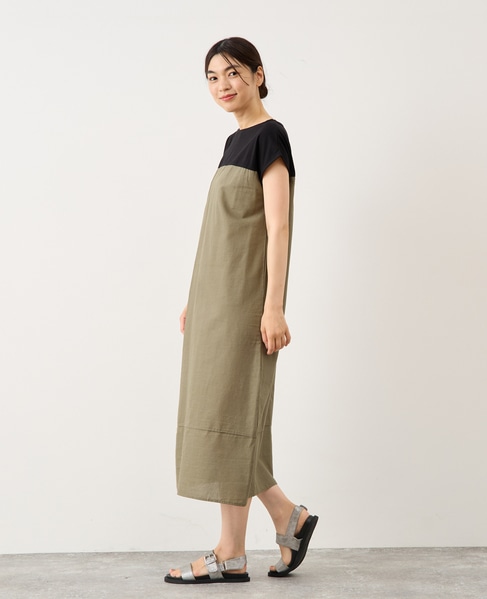 綿麻ジャージー切替ワンピース 詳細画像 グリーン系その他 5