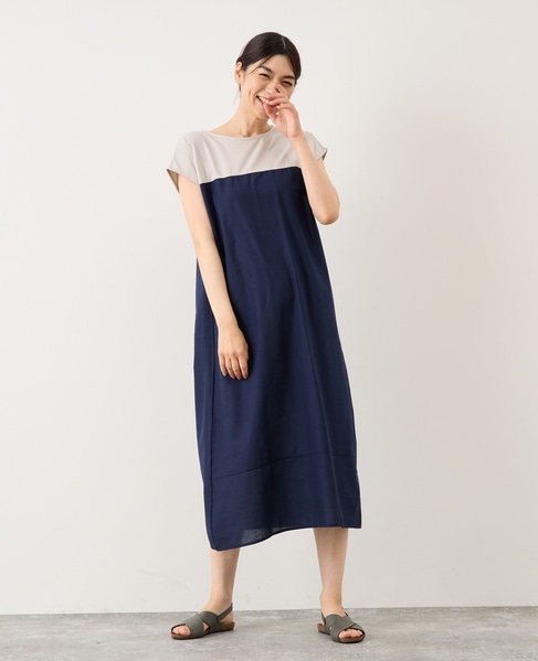 綿麻ジャージー切替ワンピース 詳細画像 ブルー系その他 1