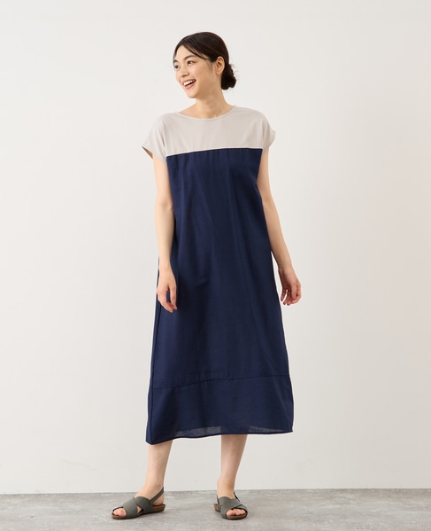 綿麻ジャージー切替ワンピース 詳細画像 ブルー系その他 2