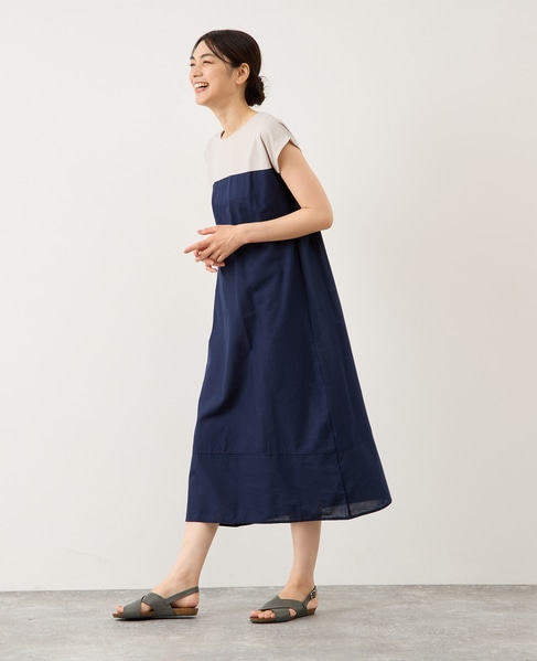 綿麻ジャージー切替ワンピース 詳細画像 ブルー系その他 3