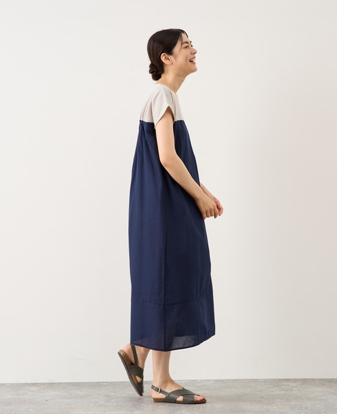 綿麻ジャージー切替ワンピース 詳細画像 ブルー系その他 5