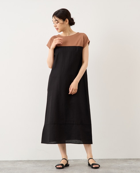 綿麻ジャージー切替ワンピース 詳細画像 ブラック系その他 2