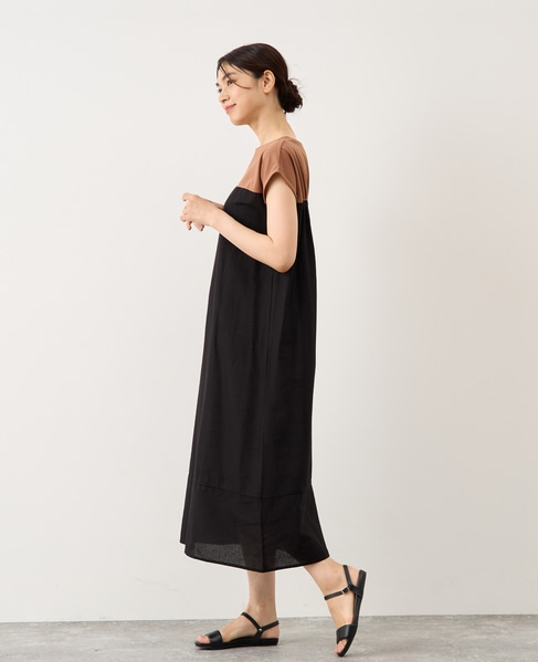 綿麻ジャージー切替ワンピース 詳細画像 ブラック系その他 3