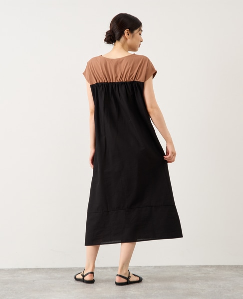 綿麻ジャージー切替ワンピース 詳細画像 ブラック系その他 4