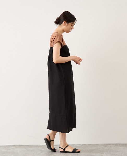 綿麻ジャージー切替ワンピース 詳細画像 ブラック系その他 5