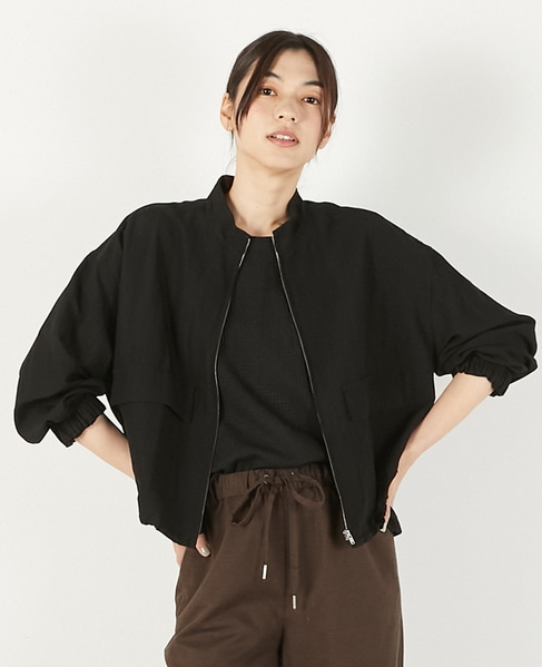 【レーヨンリネンナイロンスタンドジップブルゾン】 詳細画像 ブラック 1