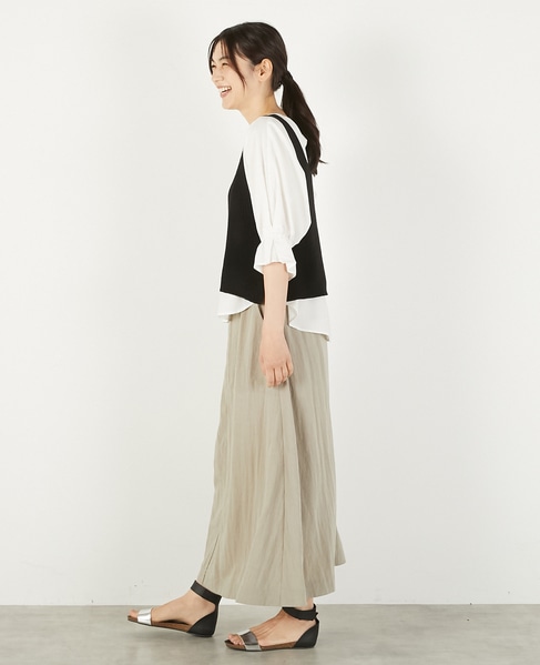 【麻タッチ片畦キャミ型ベスト】 詳細画像 ブラック 3