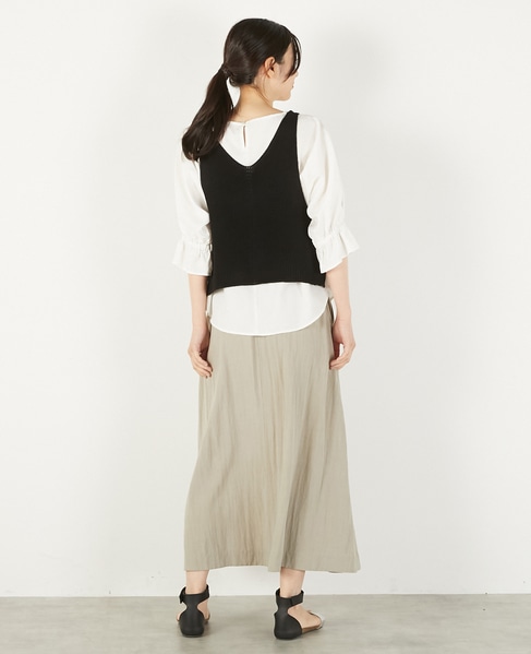 【麻タッチ片畦キャミ型ベスト】 詳細画像 ブラック 4