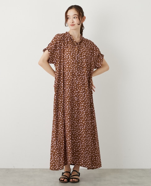 【ドットPtタックスリーブタイワンピース】 詳細画像 ブラウン 1