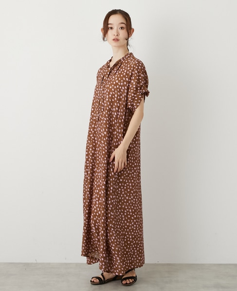 【ドットPtタックスリーブタイワンピース】 詳細画像 ブラウン 3