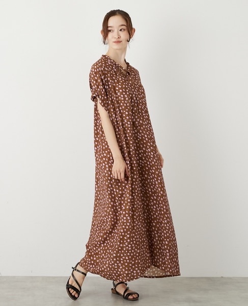 【ドットPtタックスリーブタイワンピース】 詳細画像 ブラウン 9