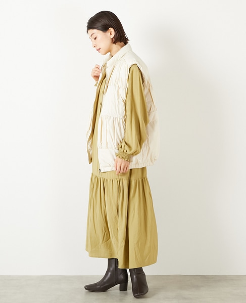 【モダールエステルクレープ切替ワンピース】 詳細画像 マスタード 2