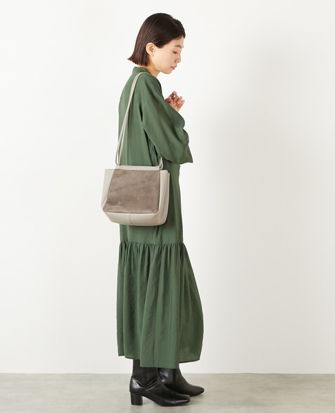 【モダールエステルクレープ切替ワンピース】 詳細画像 モスグリーン 7