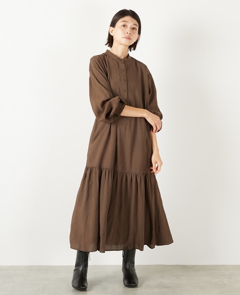 【モダールエステルクレープ切替ワンピース】 詳細画像 ブラウン 1