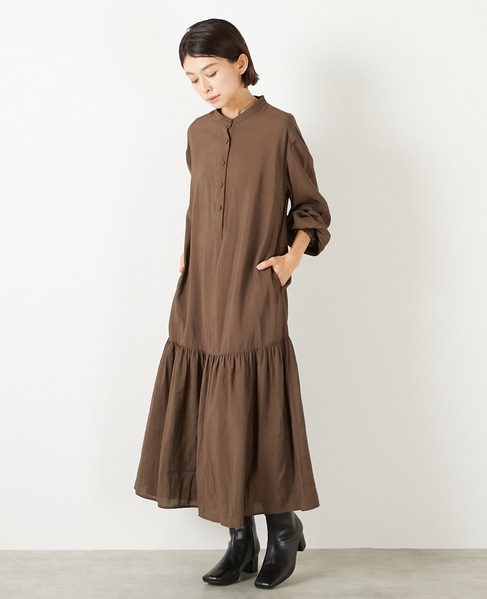 【モダールエステルクレープ切替ワンピース】 詳細画像 ブラウン 2
