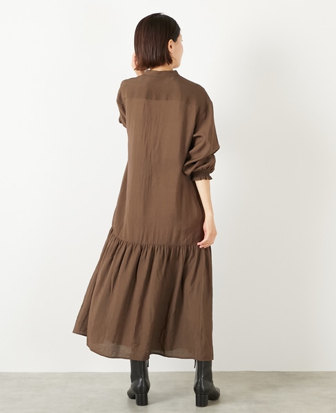 【モダールエステルクレープ切替ワンピース】 詳細画像 ブラウン 3