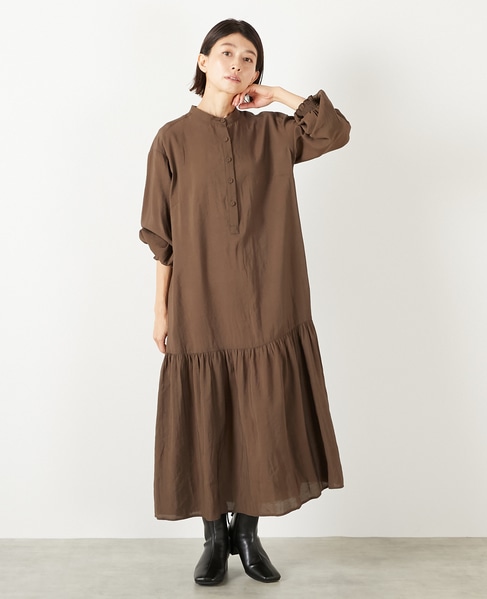 【モダールエステルクレープ切替ワンピース】 詳細画像 ブラウン 6