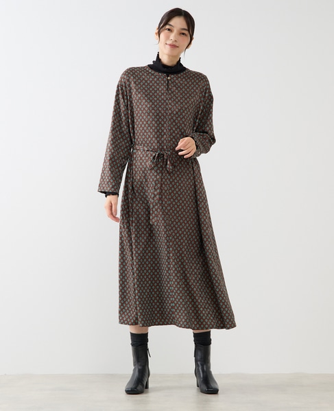 【小紋プリントフレアワンピース】 詳細画像 ブラウン 1