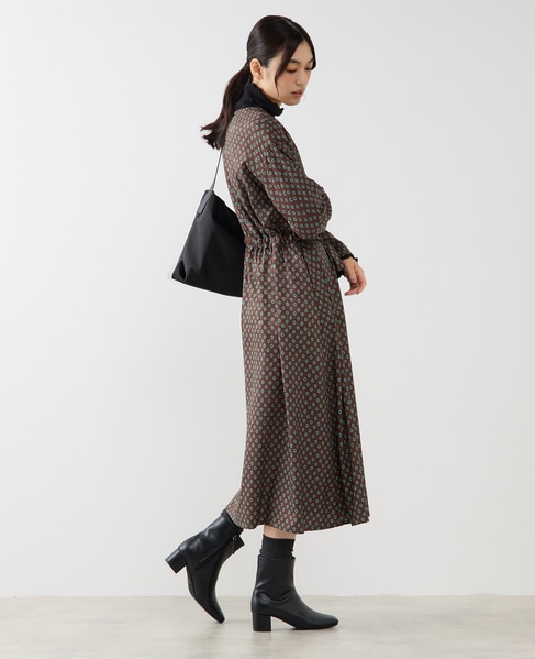 【小紋プリントフレアワンピース】 詳細画像 ブラウン 7