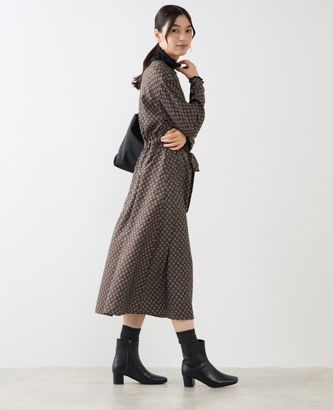 【小紋プリントフレアワンピース】 詳細画像 ブラウン 8