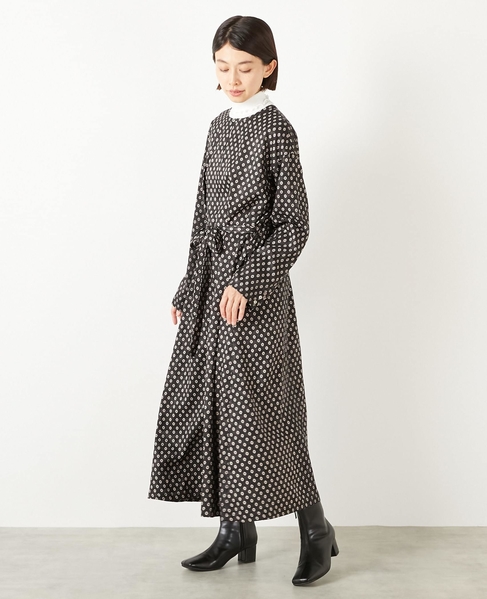 【小紋プリントフレアワンピース】 詳細画像 ブラック 2