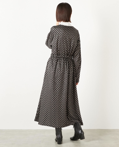 【小紋プリントフレアワンピース】 詳細画像 ブラック 4